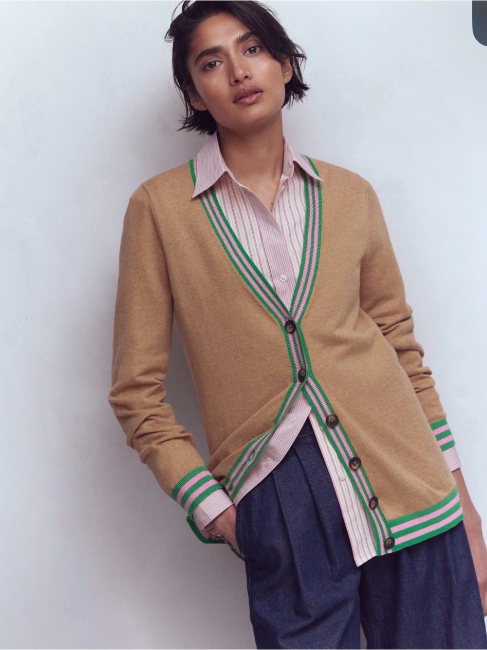 Boden V Neck Longline Cardigan Size Medium Camel Melange